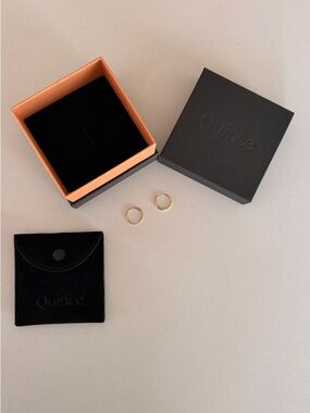 Quince 14K Solid Gold 14mm Everyday Hoops Excellent Cond w/Box and Storage Bag